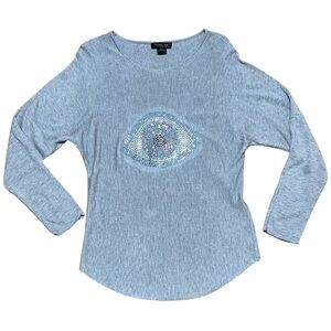 Rachel Zoe Cashmere Blend Rhinestone Evil Eye Lightweight Sweater In Gray Sz L